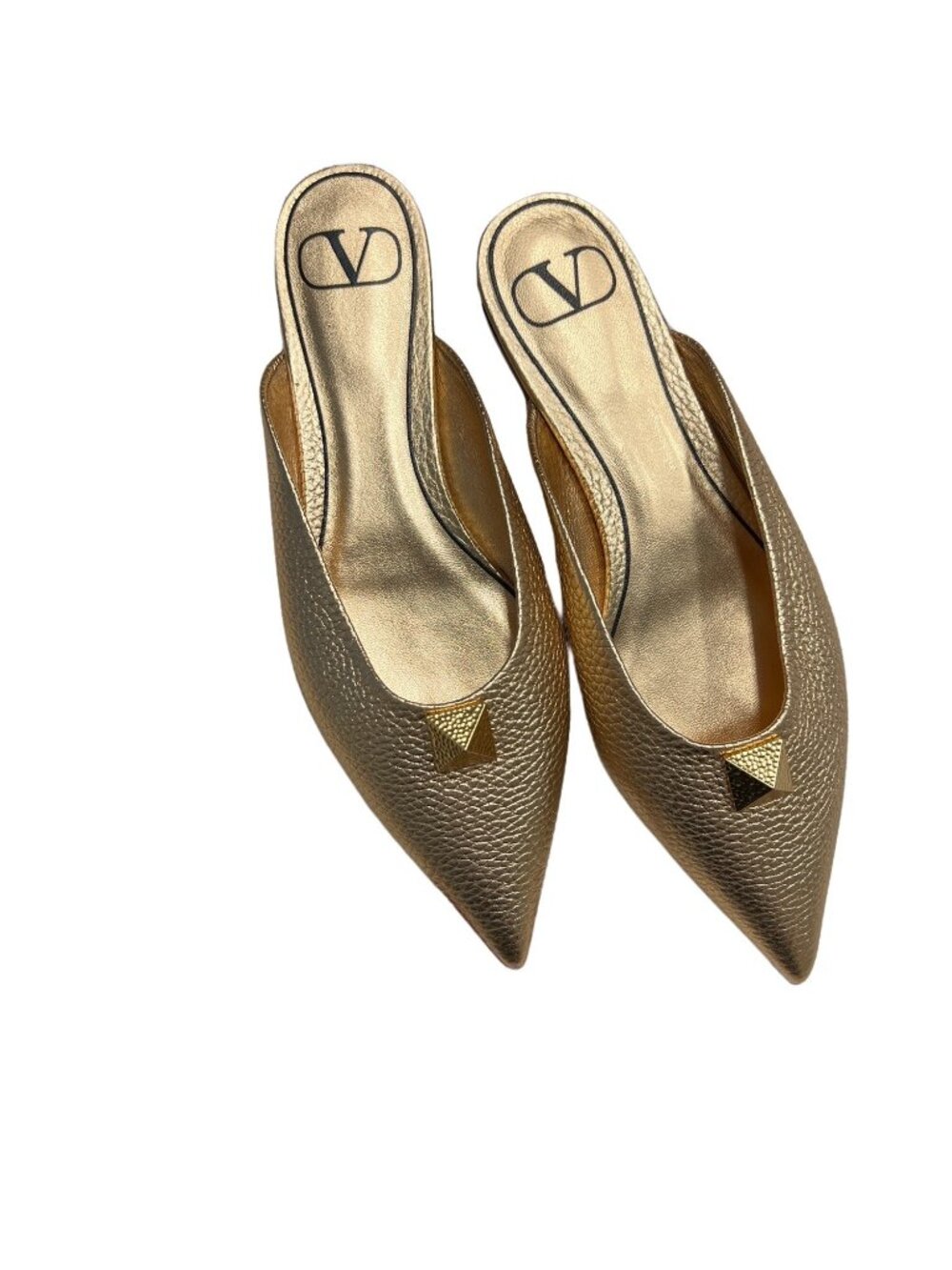 Valentino Garavani Gold Rockstud Pointed-Toe Mules